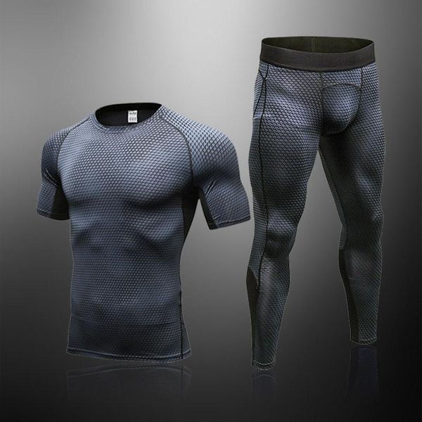 

men's tracksuits 2021 summer suit casual 2-piece short-sleeved t-shirt and trousers indoor outdoor running sports fitness clothes, Gray