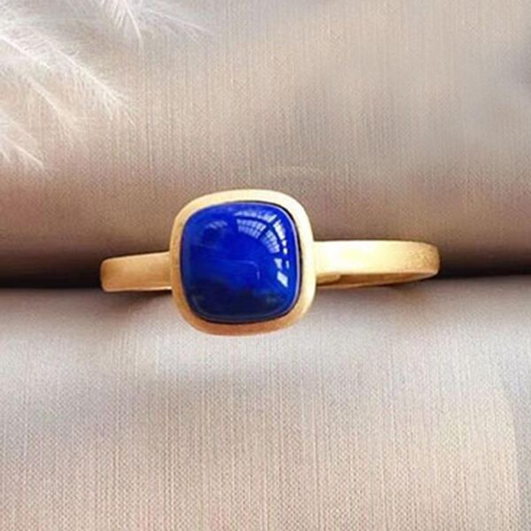 

cluster rings natural lapis lazuli for women sterling silver 925 birthday gift real lapiz ring, Golden;silver