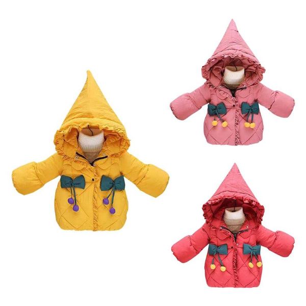 

down coat cartoon cute kids girl spring winter hooded bow stitching long sleeve warm school wear baby fleece thicken, Blue;gray