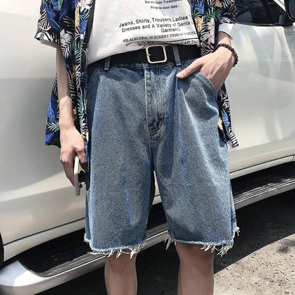 

men's jeans summer denim shorts for men loose, straight-leg cropped trousers, Blue