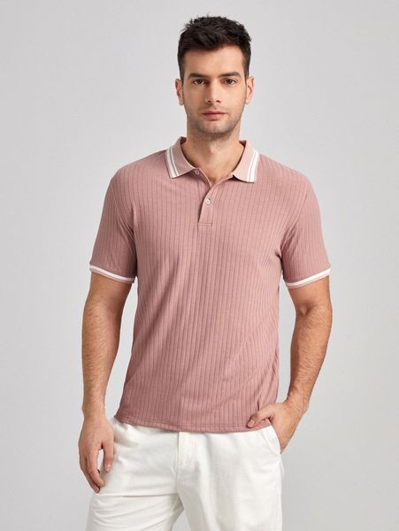 

men striped trim polo shirt u2w3#, White;black