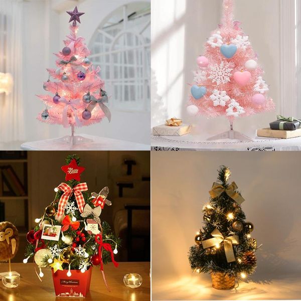 Decorazioni natalizie Buon albero con luci Decorazione desktop Mini Natale per Home Office Bar Anno 2022 Decor