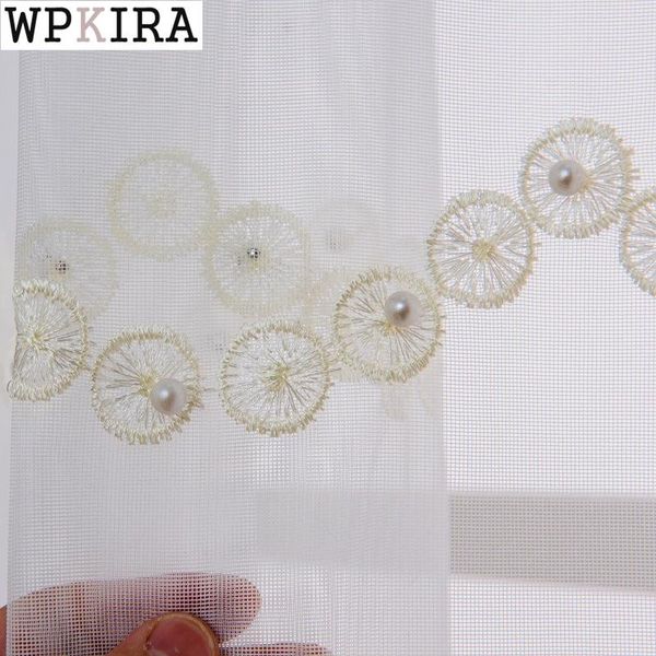 

pearls embroidery lace curtain for living room sheer circle pattern kitchen bay window mesh fabric custom made z234#d
