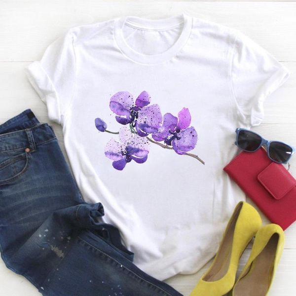

women flower floral simple print short sleeve ladies summer t tee female shirt clothes tshirt womens graphic t-shirt, White