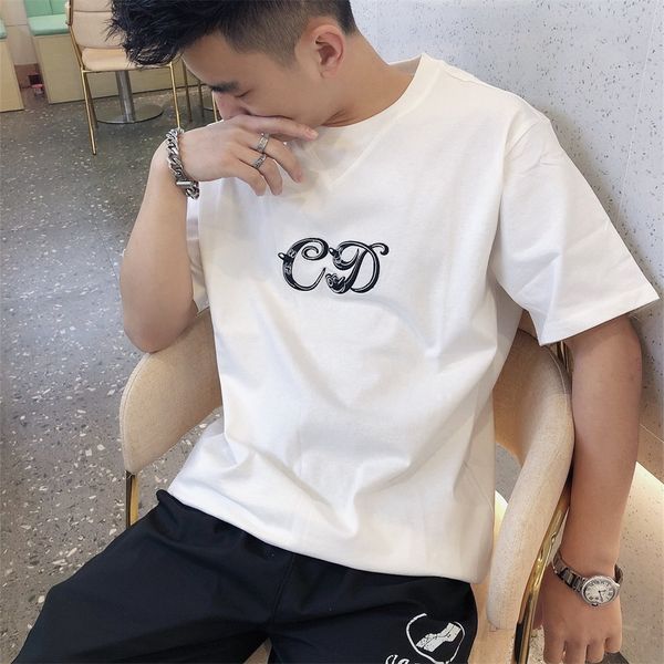 

d family 2021 spring and summer new products lovers letter embroidery round neck short sleeve t-shirt men's and women's casual i, White