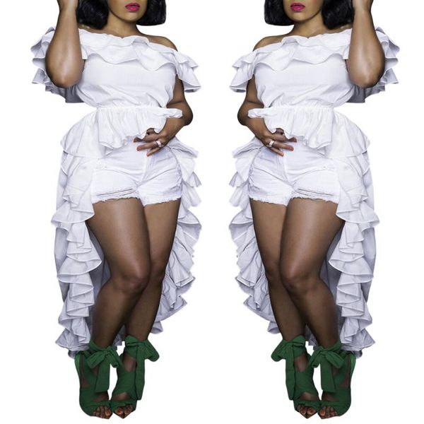 

women's blouses & shirts ins test versatile casual women plus size charming slash neck cascading ruffles backless asymmetrical elegant, White