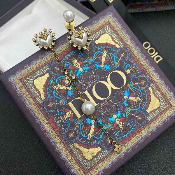 

aaa designer jewelry national fengdi home ancient love pearl asymmetric five pointed star insect made old earrings female, Golden;silver