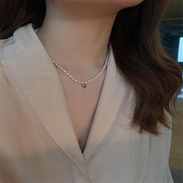 

chains fresh water pearl necklace love two sets of korean fashion ins wind neck chain clavicle web celebrity ornaments woman, Silver