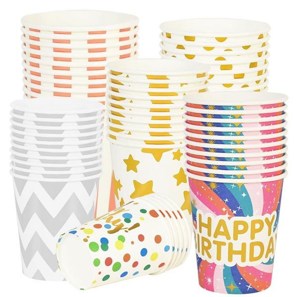 

disposable dinnerware 10pcs party paper cups golden dot stripe happy birthday juice for baby shower wedding supplies picnic tableware