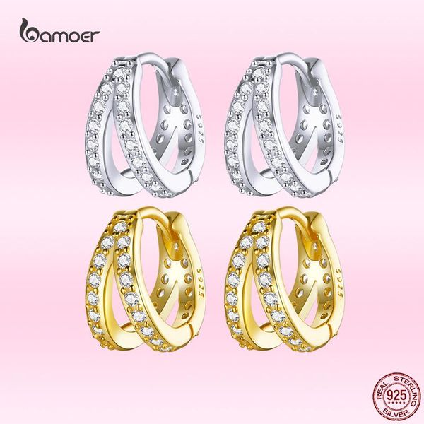 

hoop & huggie bamoer 100% 925 sterling silver classic modern women earrings noble exquisite zircon wedding elegant jewelry 2021 gxe1187, Golden;silver