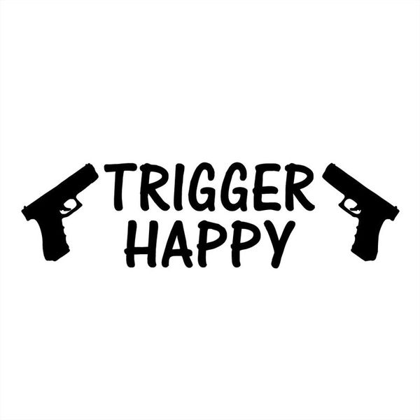 

20.3cm*5.6cm trigger happy stickers guns 9mm pistol vinyl decal redneck firearms car stickers decoration black sliver c8-0617