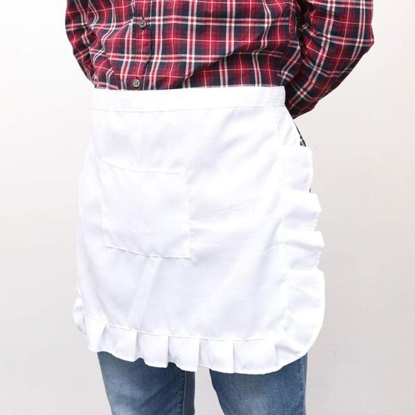 

aprons floral short waist kitchen apron lace half bib maid costume with pocket party favors for waitress (whit