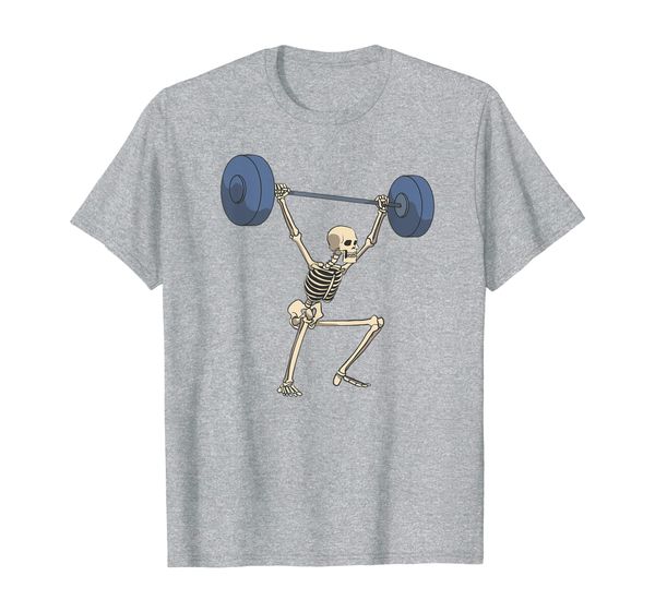 

funny skeleton weightlifting barbell fitness t-shirt, White;black