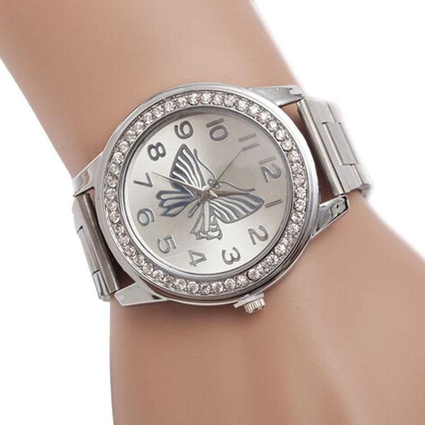 

wristwatches 2021 fashion ladies watches women luxury diamond stainless steel quartz bracelet butterfly watch, Slivery;brown