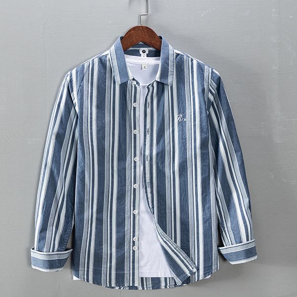 

2021 new 100% cotton long-sleeved brand stripe shirt casual fashion comfortable shirts for men striped mens camisa chemise u4e2, White;black