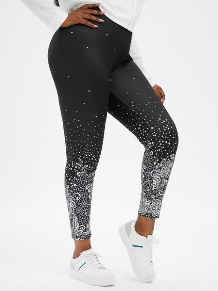 

women's leggings fashion plus size monochrome floral print jeggings for women 4xl 5xl pants high waist denim pencil, Black