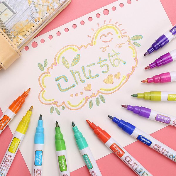 

12 colors/set gift card writing drawing pens double line outline pen stationery journary deals