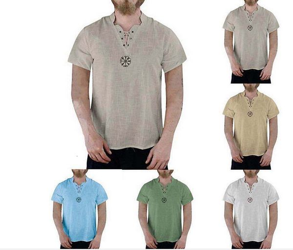 

2021 new cotton linen fashion embroidery short sleeve street stand collar men's t-shirt, White;black