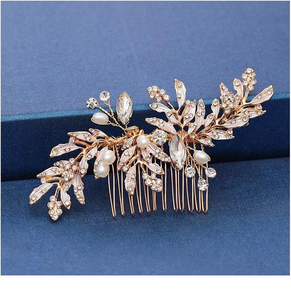

trendy handmade tiara wedding hair comb leaf flower bridal headpiece gold pearl rhinestone head jewelry wedding hair acc qylqzk, Silver