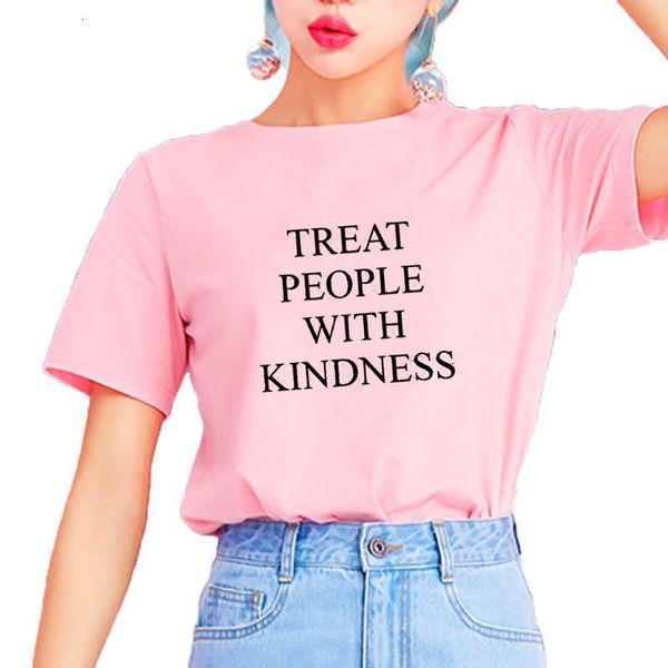 

harry styles treat people with kindness t-shirt women t shirt femme fashion letter printed asual yellow pink feminist tee, White