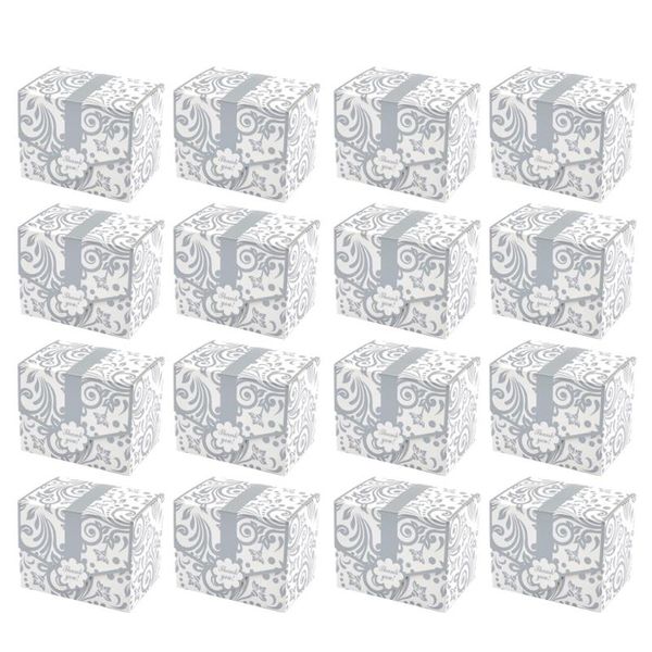 

gift wrap 50pcs candy box flower pattern design sugar case for wedding party (silver, ribbon)