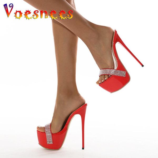 

slippers 2021 summer selling luxury diamond fashion women party 16cm sandals super high heel one word band models shoes, Black