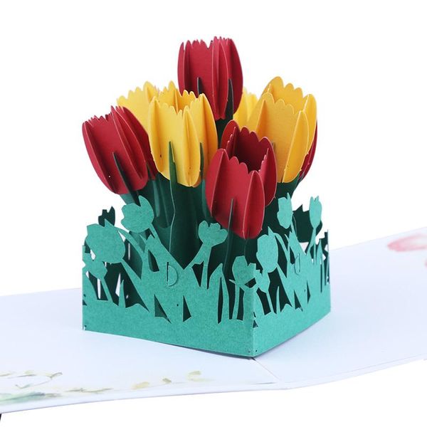 

greeting cards tulip 3d -up card flower gift with envelope stickers bridal shower laser cut invitation wedding valentines day