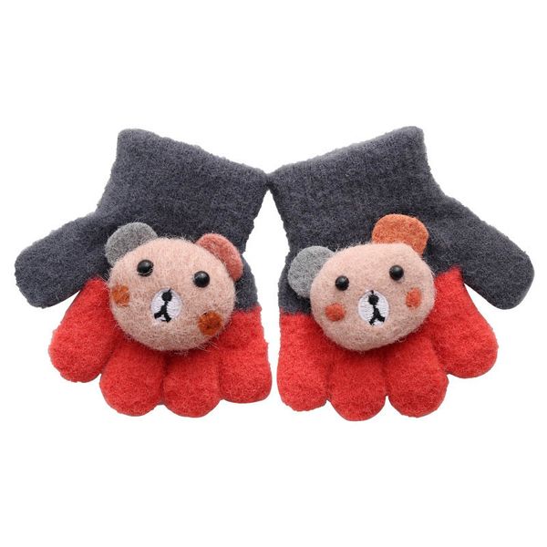 

children's mittens fashion gloves knitted girls accessories winter cute cartoon five-finger boys baby outdoor refers to keep warm 0-18m, White