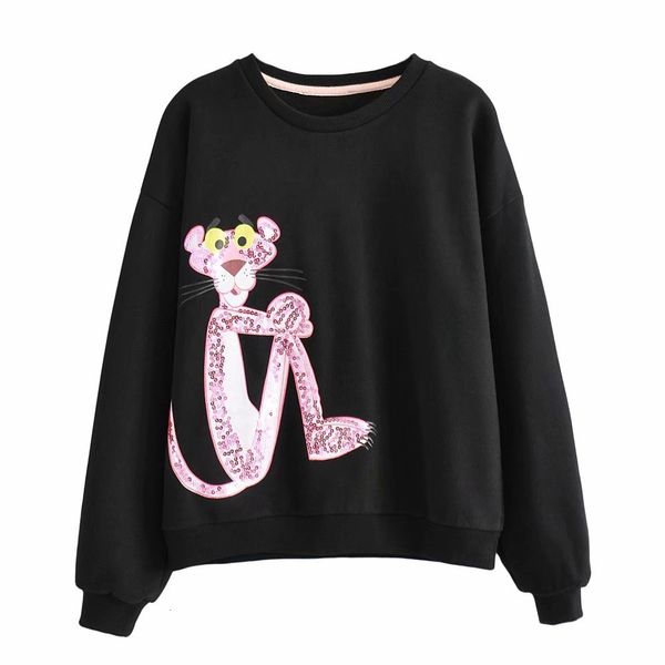 

hoodies t shirt 2021 autumn women's pink leopard printed sweater 2508, Black