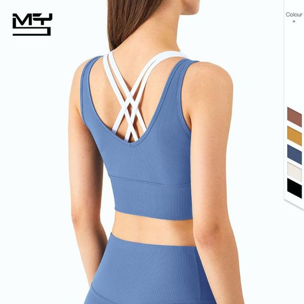 

mys 2021 sports crop women push up yoga bra high impact support female gym workout underwear elastic exercise fitness vest, White;black