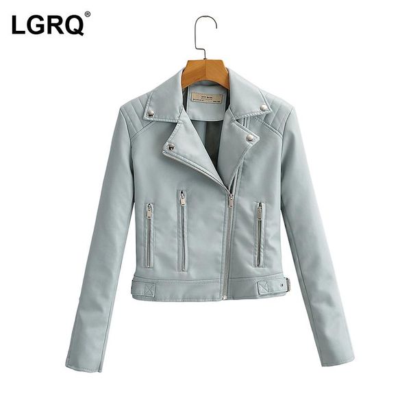 

women's leather & faux [lgqr] streetwear pu leatherl jacket lapel long sleeve western style coat fashion tide spring autumn 2021 19d385, Black
