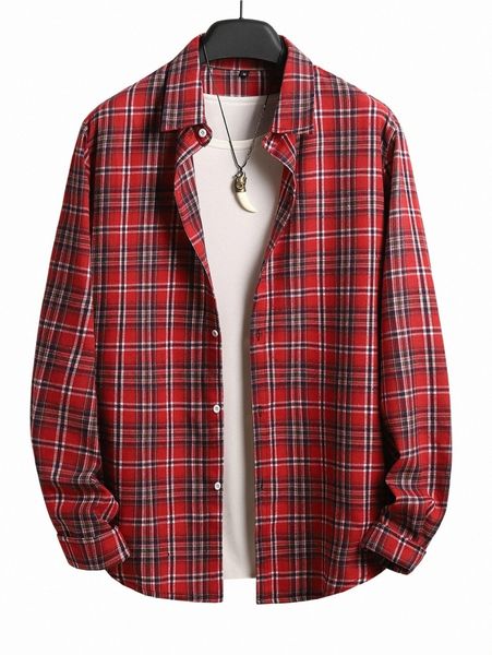 

men 1pc plaid button through shirt s68p#, White;black