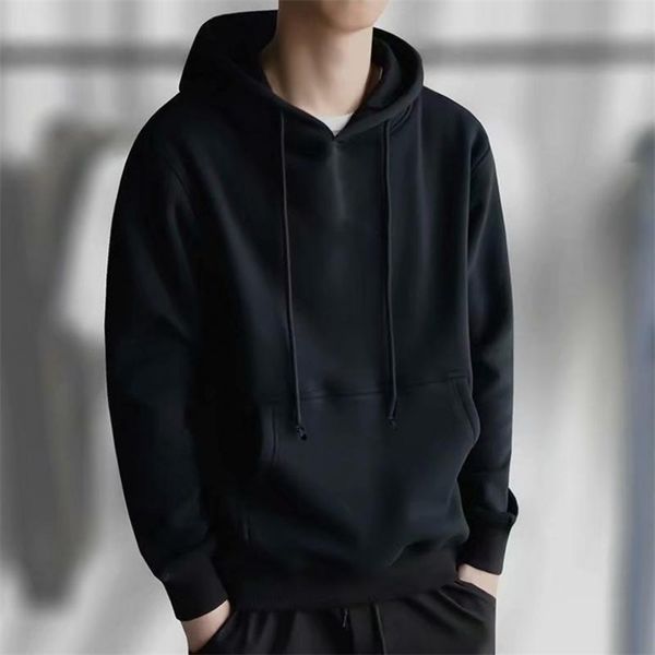 

chrleisure korean solid long sleeve hoodies men spring casual sport student hoody fashion youth hoodie men 201127, Black