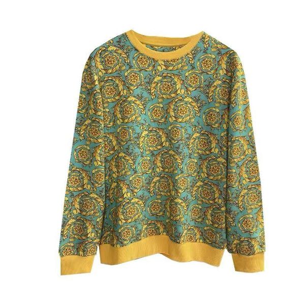 

men's hoodies & sweatshirts gold flower round neck long sleeve pullover hoodie coat for men and women, Black