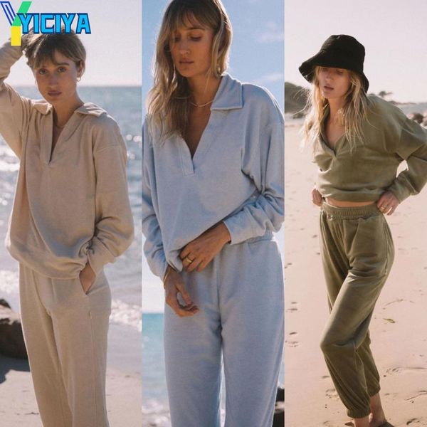 

women's two piece pants winter sweater set two-piece tracksuit women jogging sport suit female crop 2 sports fleece, White