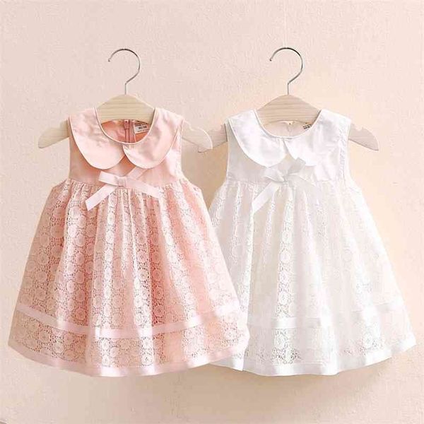 Verão 2-10 anos Festa infantil Prom Bonito Peter Pan Collar Rosa Branco Tanque Lace Curva Vestidos Em Camadas Para Crianças Meninas 210701