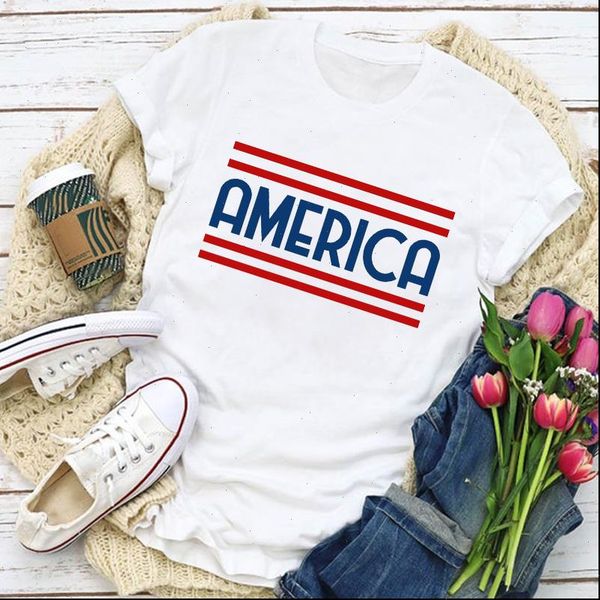 

women graphic usa flag american patriotic striped cute summer t shirt lady womens clothing clothes tee female t shirt, White