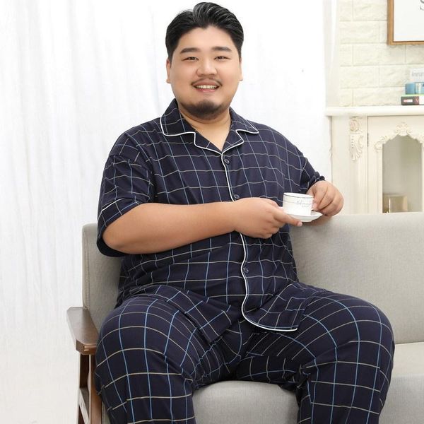 

men's sleepwear classic style pure cotton pajamas set summer autumn lapel short-sleeved and long pants 90-140kg fat man home pyjama sui, Black;brown