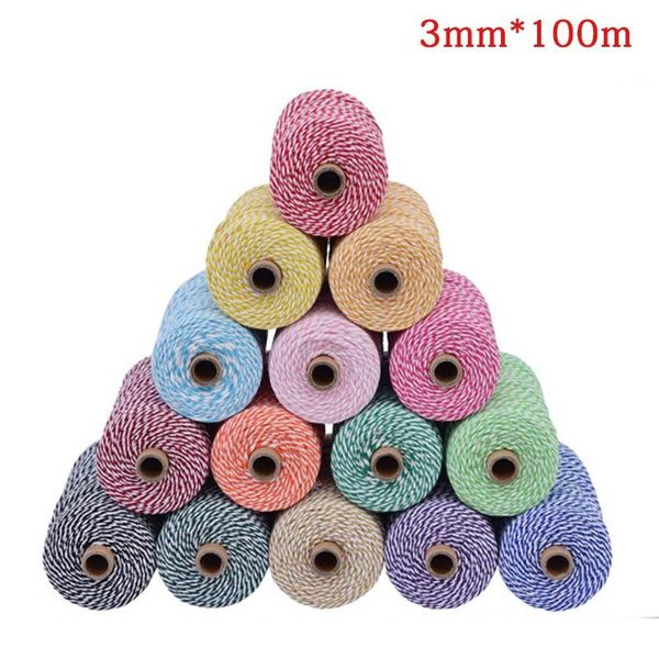 

1roll 3 mmx100m cotton macrame bakers twine string sewing cords rope home decor handmade christmas gifts packing diy wrap craft, Black;white