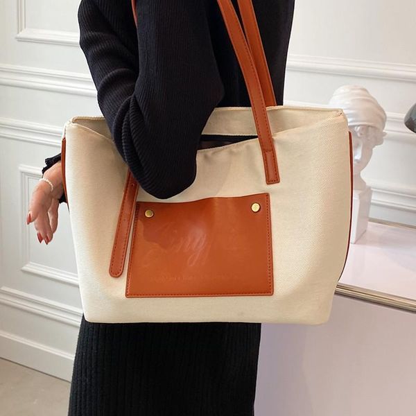 

evening bags big canvas tote for women 2021 designer contrast color shoulder handbag female large capacity casual travel shopper bag