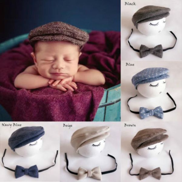 

caps & hats infant baby cap born peaked beanie cap+bow tie po pography prop formal for outfit set 0-12m, Yellow