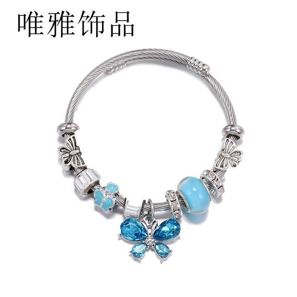 

bangle love flower pendant diy hand combination butterfly stainless titanium steel adjustable charms beaded bracelets bangles, Black
