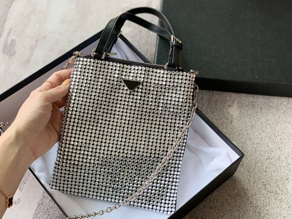 

brand full diamond shopping bags with silver chains blingbling party shoulder evening bag luxury handbags cow leather totes cross body