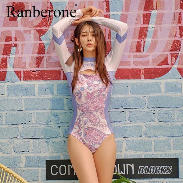 

swimwear women one piece suit hollow long sleeve sun protection slim ladies swimsuit floral print bikini patchwork