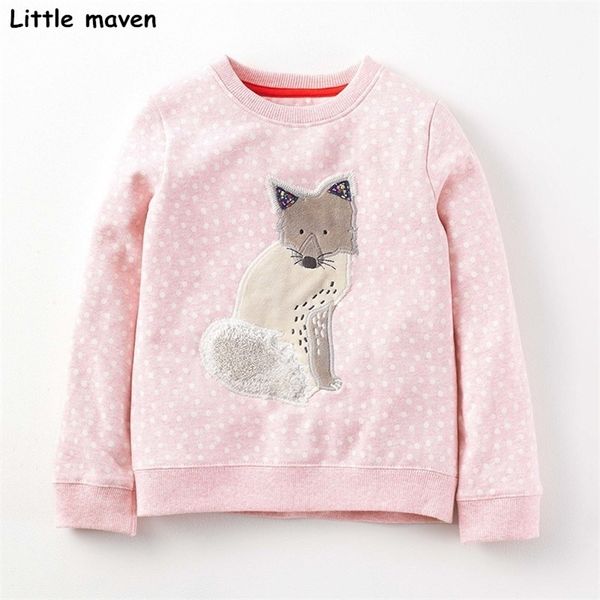 Маленькая Maven Детский бренд девочка Одежда осенью Новый дизайн девушки хлопок топы розовые лисицы серый принт футболка 210306