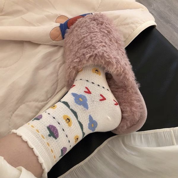 

ins mori flower medium tube tulip sweet fashion stripe lovely socks, Black;white