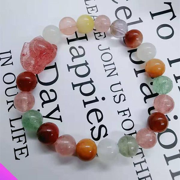 

link, chain amulet multicolor stone pixiu bracelet 8mm elastic pulse women's fashion natural faith gift single product, Black