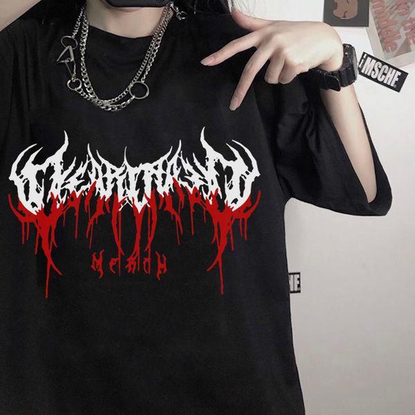 

women oversize t shirts goth harajuku punk letter print loose short sleeve graphic korean styles dropshipping plus size summer tee, White