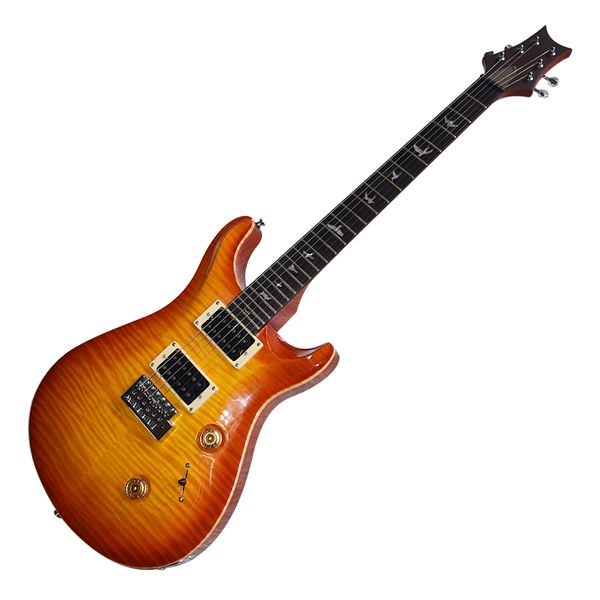 

factory outlet-6 strings orange electric guitar with flame maple veneer,24 frets