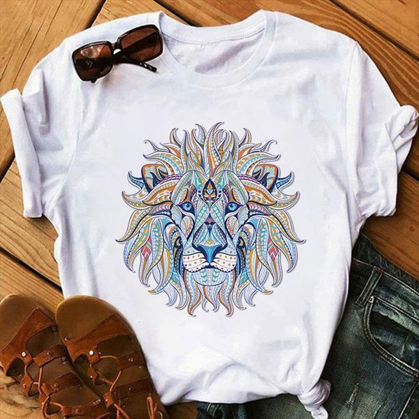 

fashion cartoon lion print womens 90s graphic harajuku tee ladies clothes, White